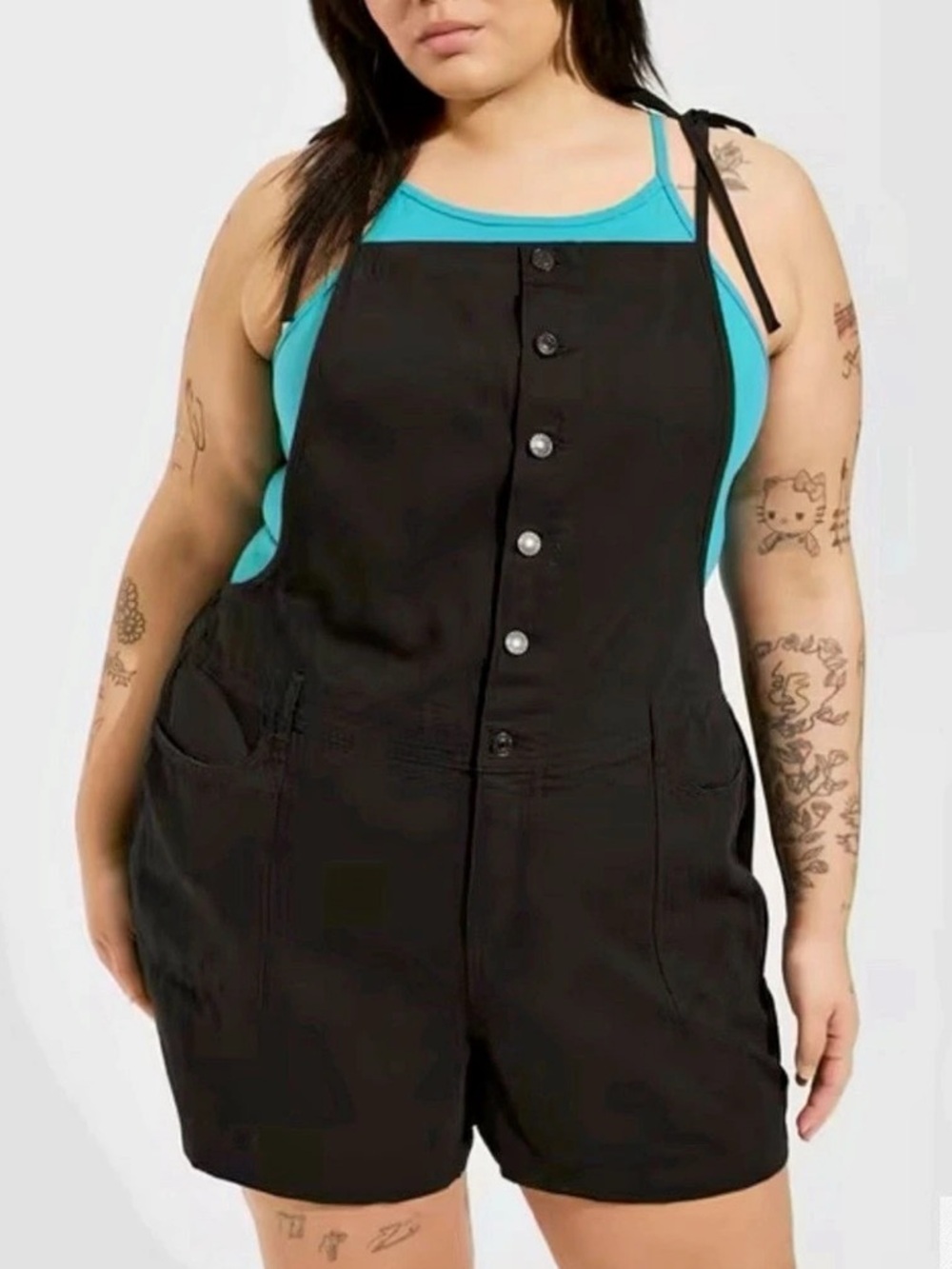 NWT Torrid Black 5” Lightweight 100% Cotton Denim Shortall Pockets Size 20